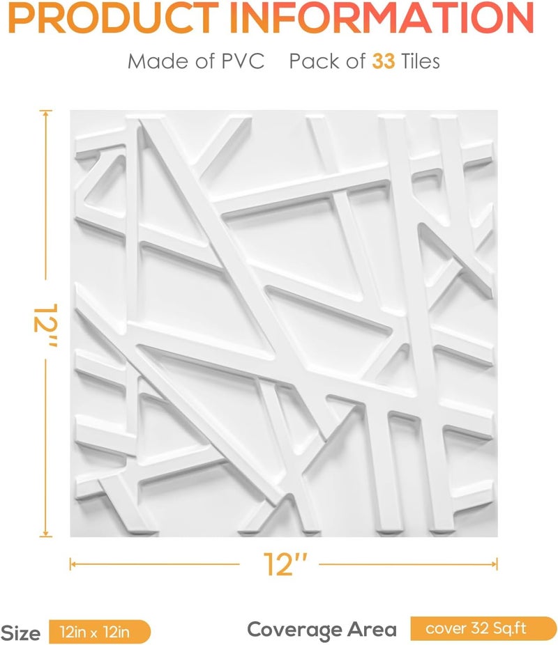 LEVOWAY 33 Pack 3D Wall Panels for Interior Wall Decor, 12''x12'' White Accent Textured Wall Panels, Wall Covering Panles for Living Room, Gaming Room, TV Background, Cover 32 Sq.Ft - Image 5